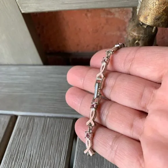 BREAST Cancer Ribbon Bracelet With Pink Stones - Picture 4 of 8